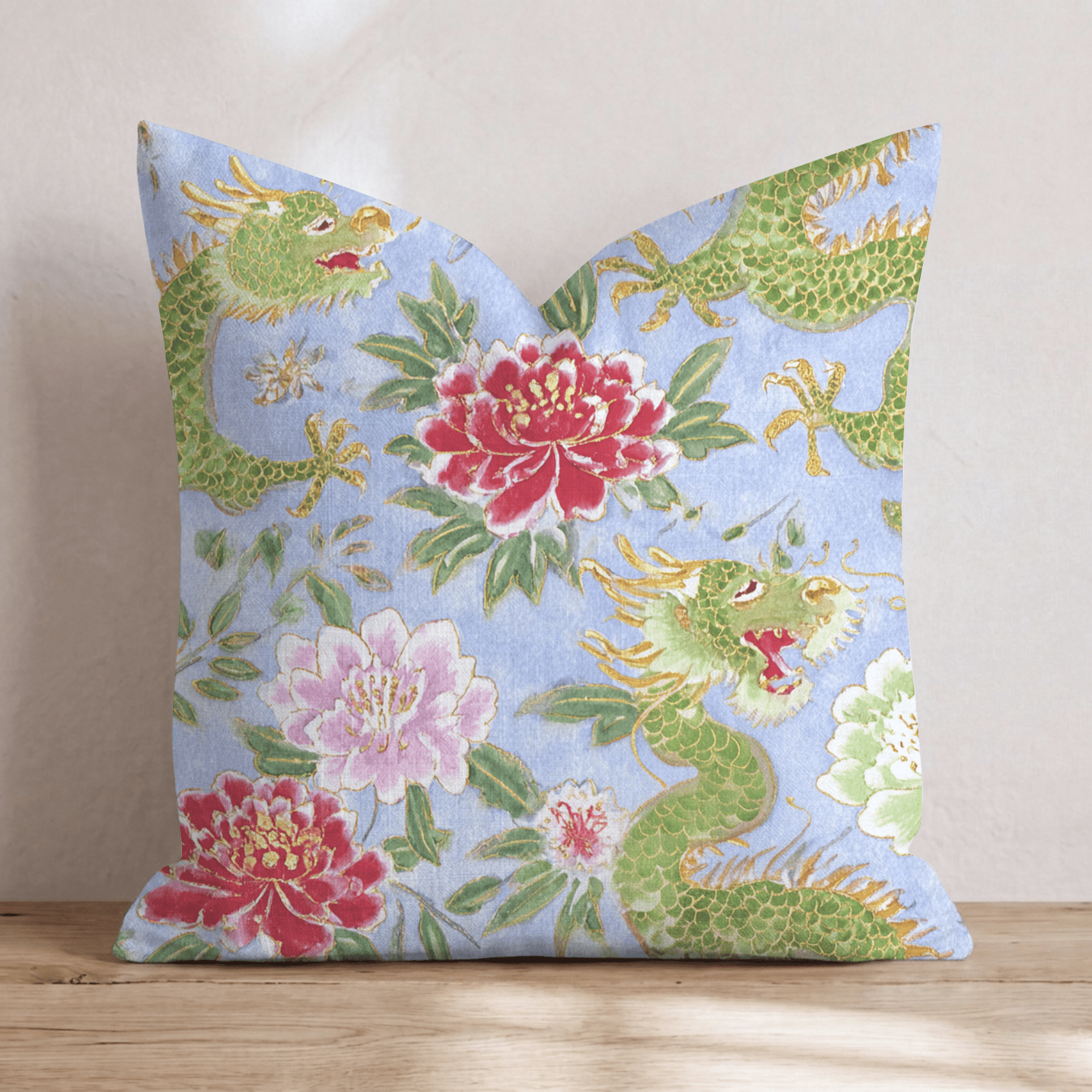 Periwinkle Dragons Throw Pillow - Hillcroft Home