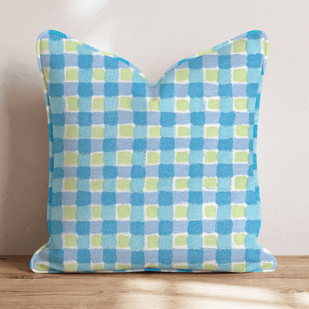 Periwinkle Gingham Throw Pillow - Hillcroft Home