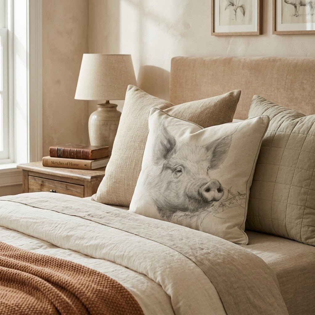 Pig Portrait Hay Throw Pillow - Hillcroft Home