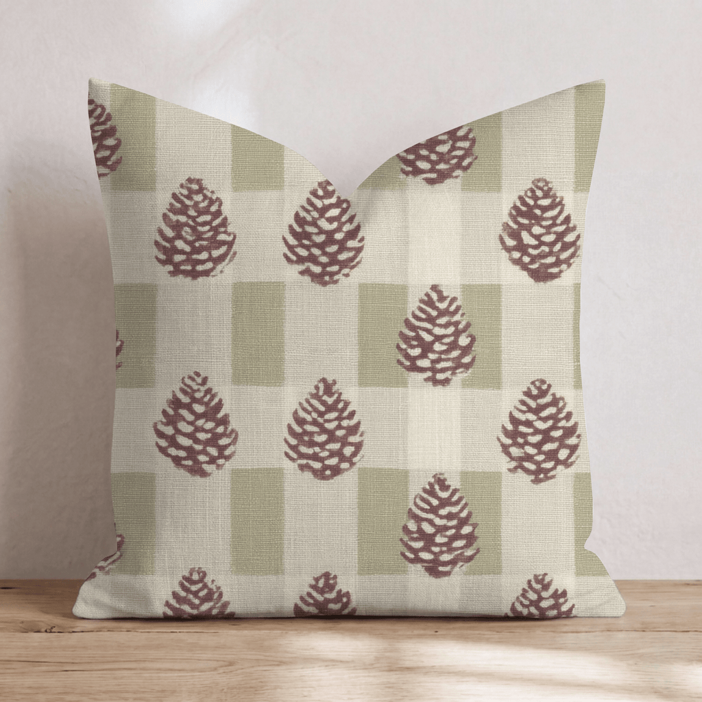 Pinecone Check Throw Pillow - Hillcroft Home