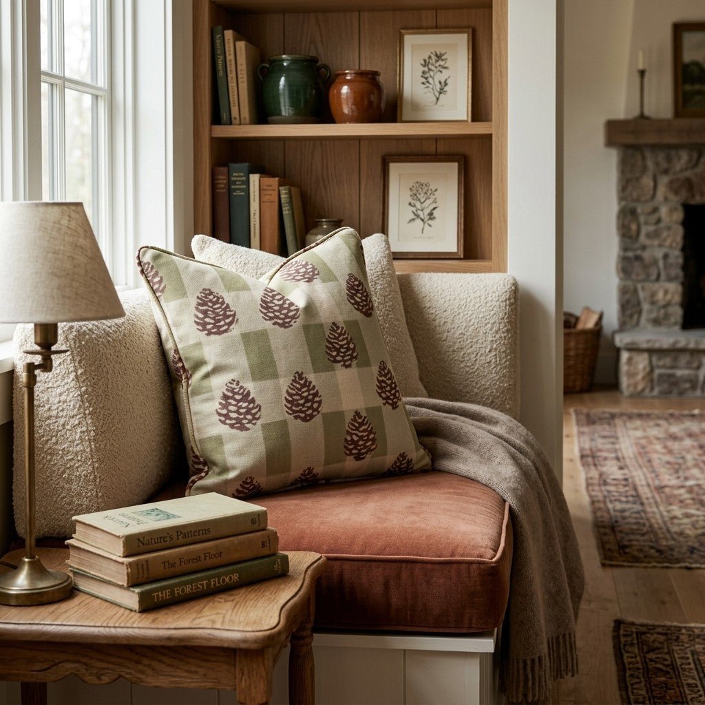 Pinecone Check Throw Pillow - Hillcroft Home