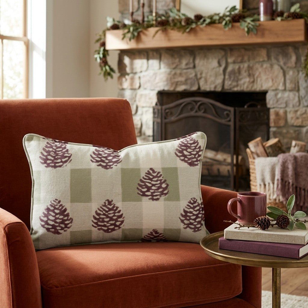 Pinecone Check Throw Pillow - Hillcroft Home