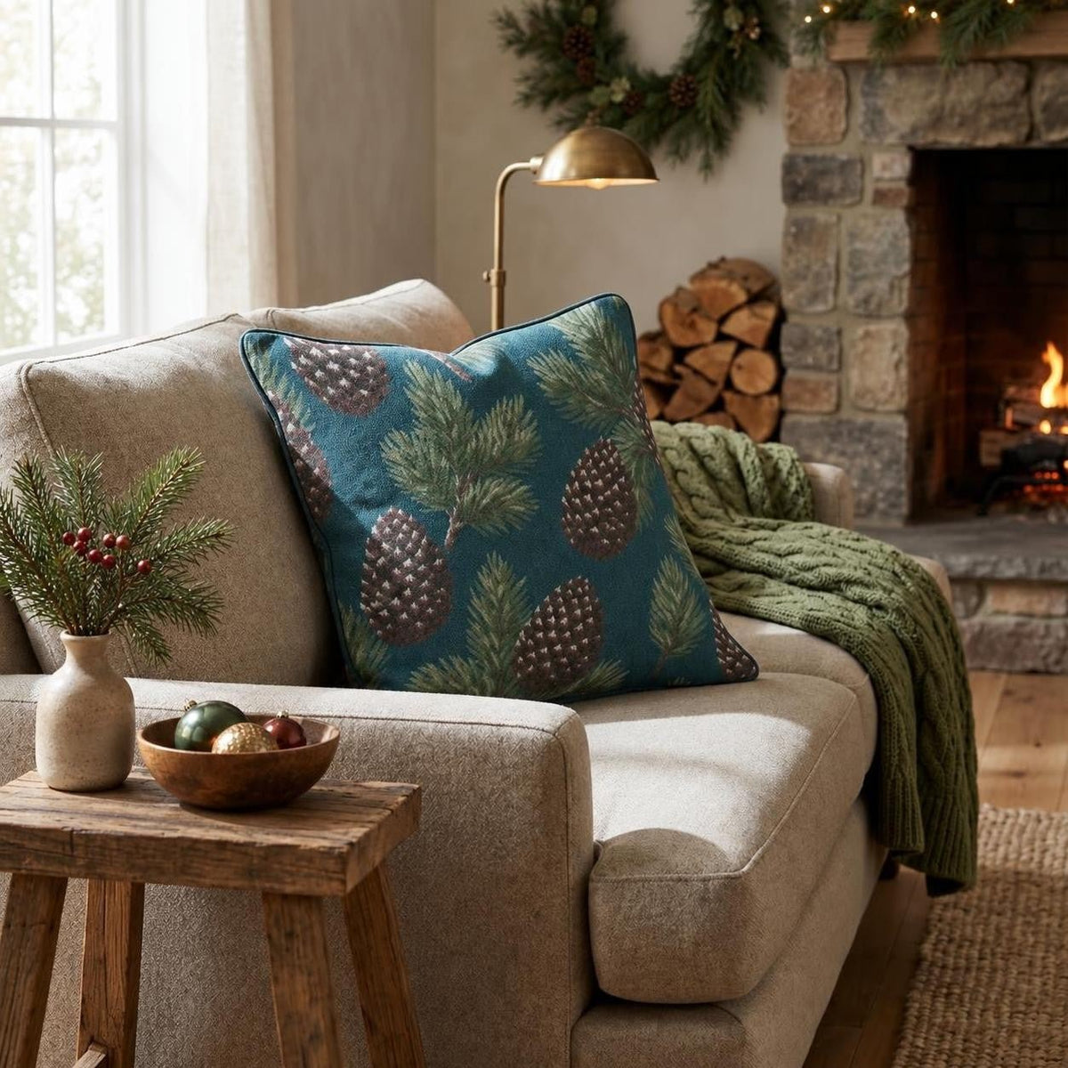 Pinecone Holiday Throw Pillow throw pillow - Hillcroft Home
