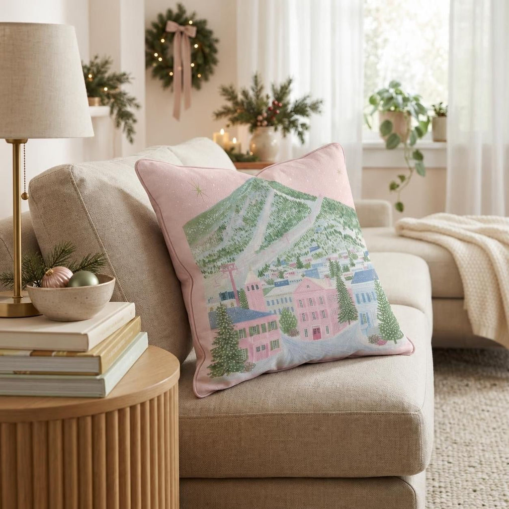 Pink Alpine Village Throw Pillow throw pillow - Hillcroft Home