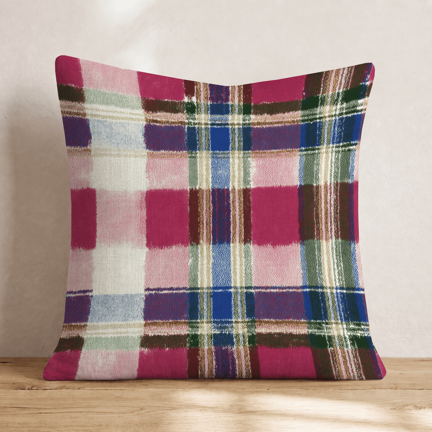 Pink and Red Tartan Throw Pillow - Hillcroft Home