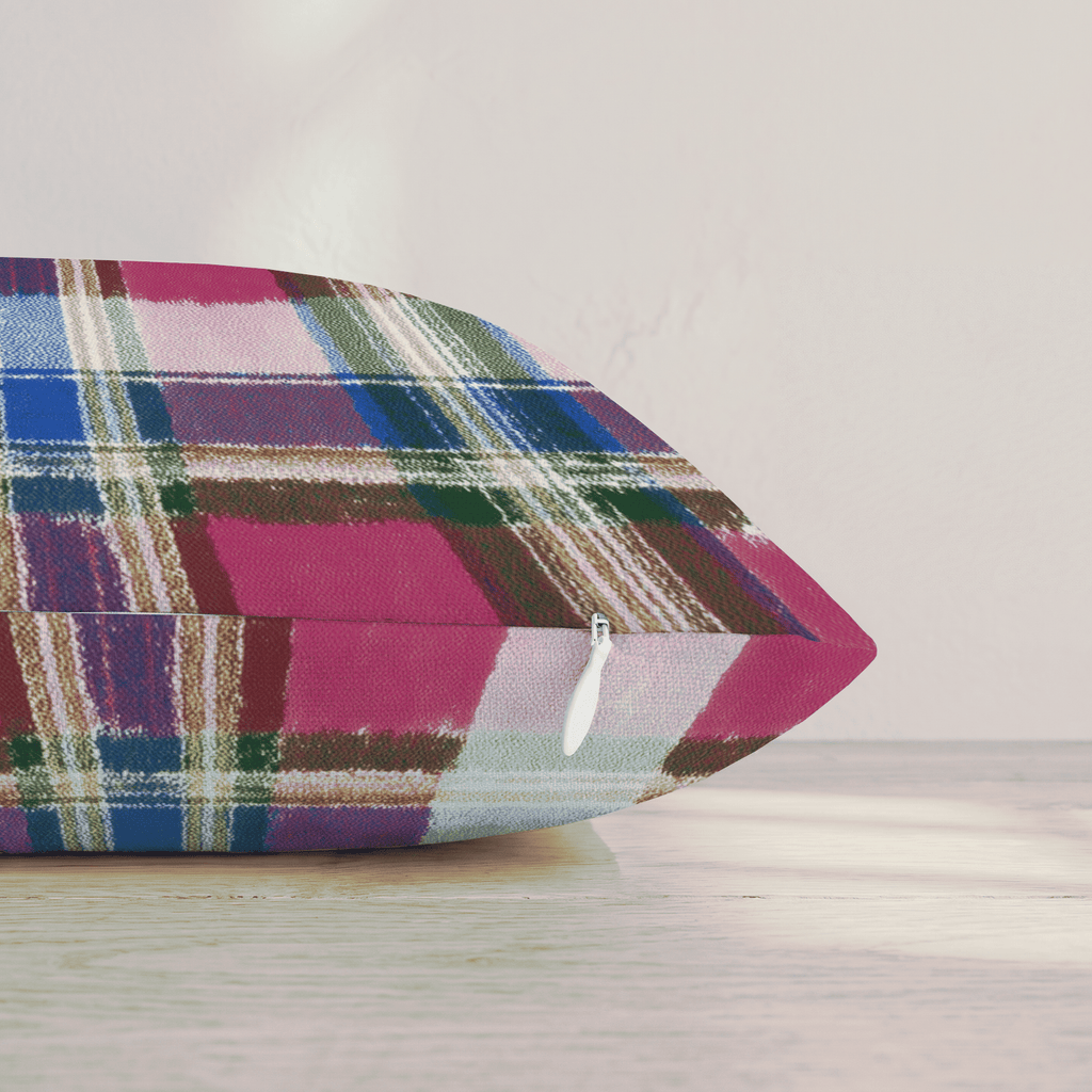 Pink and Red Tartan Throw Pillow throw pillow - Hillcroft Home