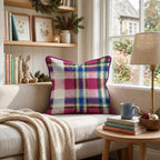 Pink and Red Tartan Throw Pillow throw pillow - Hillcroft Home
