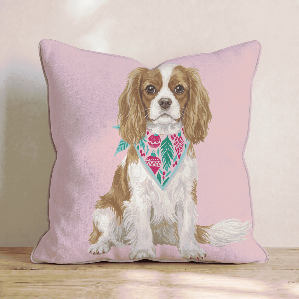 Pink Bandana Cavalier King Charles Spaniel Throw Pillow - Hillcroft Home