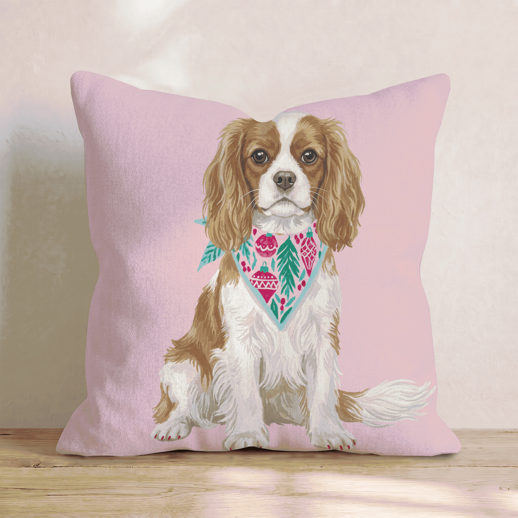 Pink Bandana Cavalier King Charles Spaniel Throw Pillow - Hillcroft Home