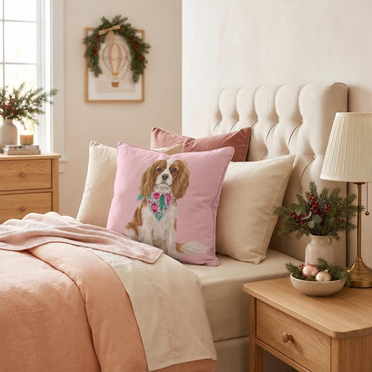 Pink Bandana Cavalier King Charles Spaniel Throw Pillow throw pillow - Hillcroft Home