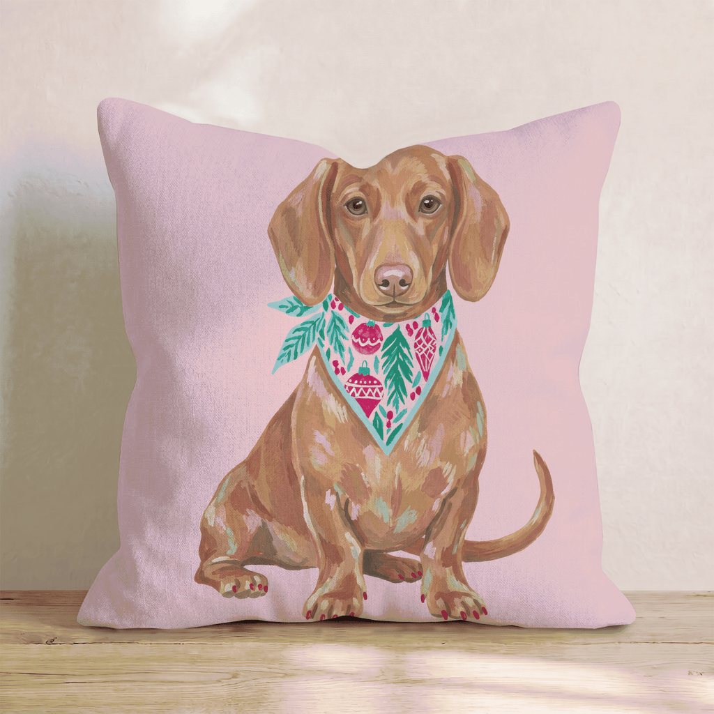 Pink Bandana Dachshund Throw Pillow - Hillcroft Home