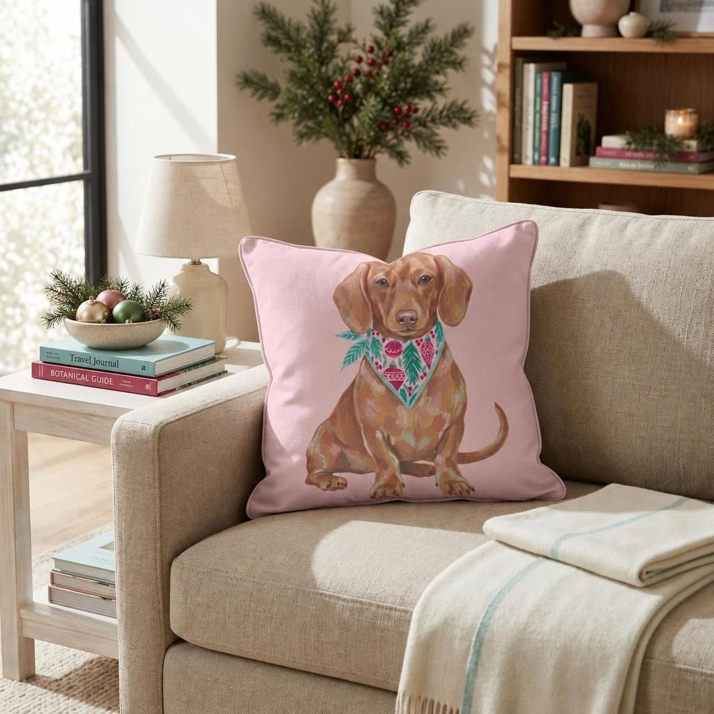Pink Bandana Dachshund Throw Pillow throw pillow - Hillcroft Home