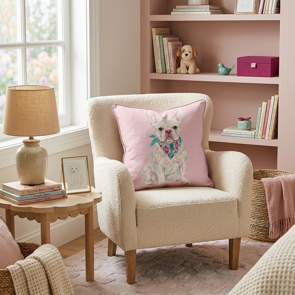 Pink Bandana French Bulldog Throw Pillow - Hillcroft Home