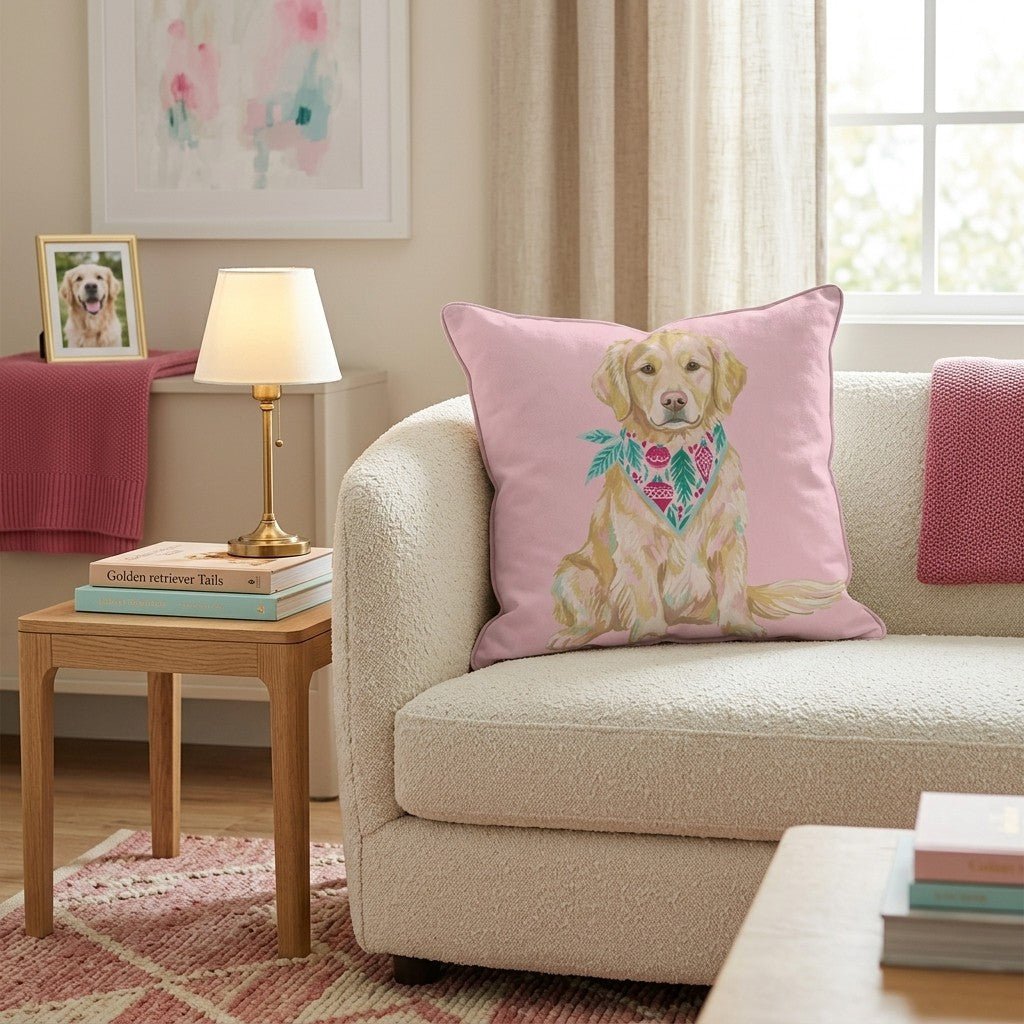 Pink Bandana Golden Retriever Throw Pillow - Hillcroft Home