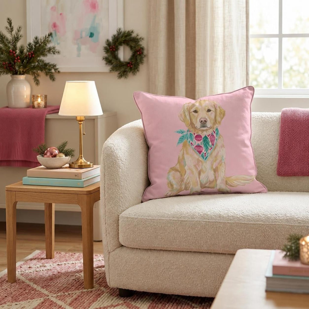 Pink Bandana Golden Retriever Throw Pillow throw pillow - Hillcroft Home