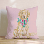 Pink Bandana Golden Retriever Throw Pillow - Hillcroft Home