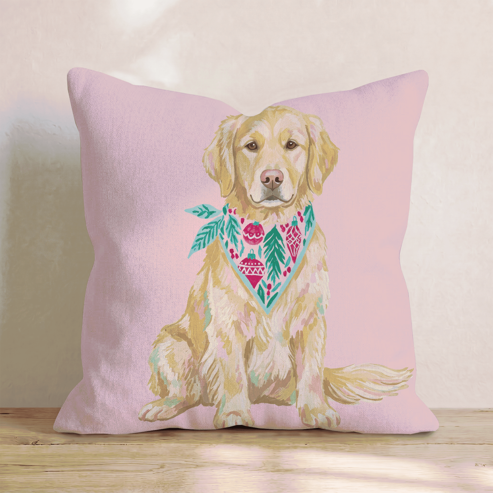 Pink Bandana Golden Retriever Throw Pillow - Hillcroft Home
