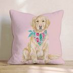 Pink Bandana Golden Retriever Throw Pillow - Hillcroft Home