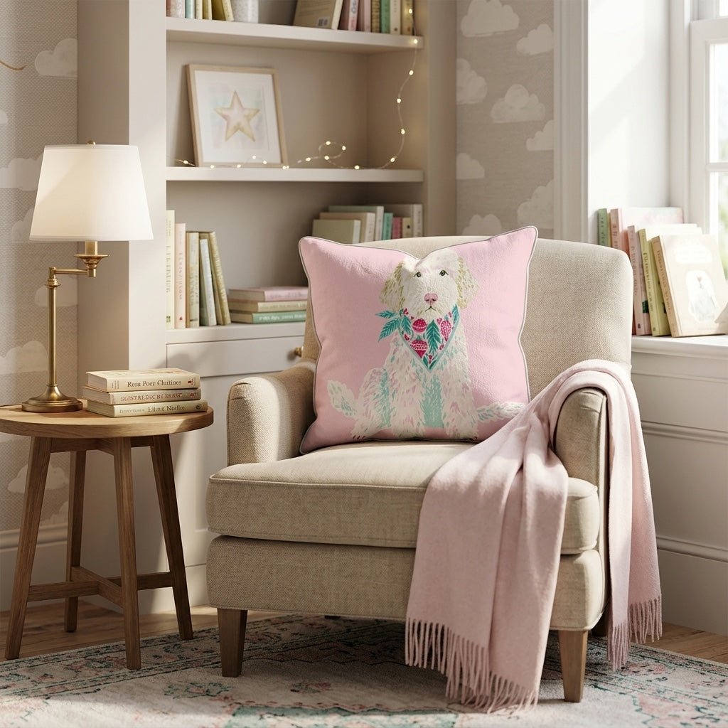 Pink Bandana Goldendoodle Throw Pillow - Hillcroft Home