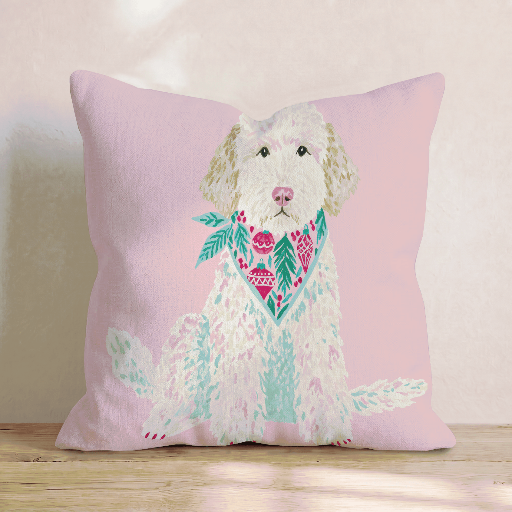 Pink Bandana Goldendoodle Throw Pillow - Hillcroft Home