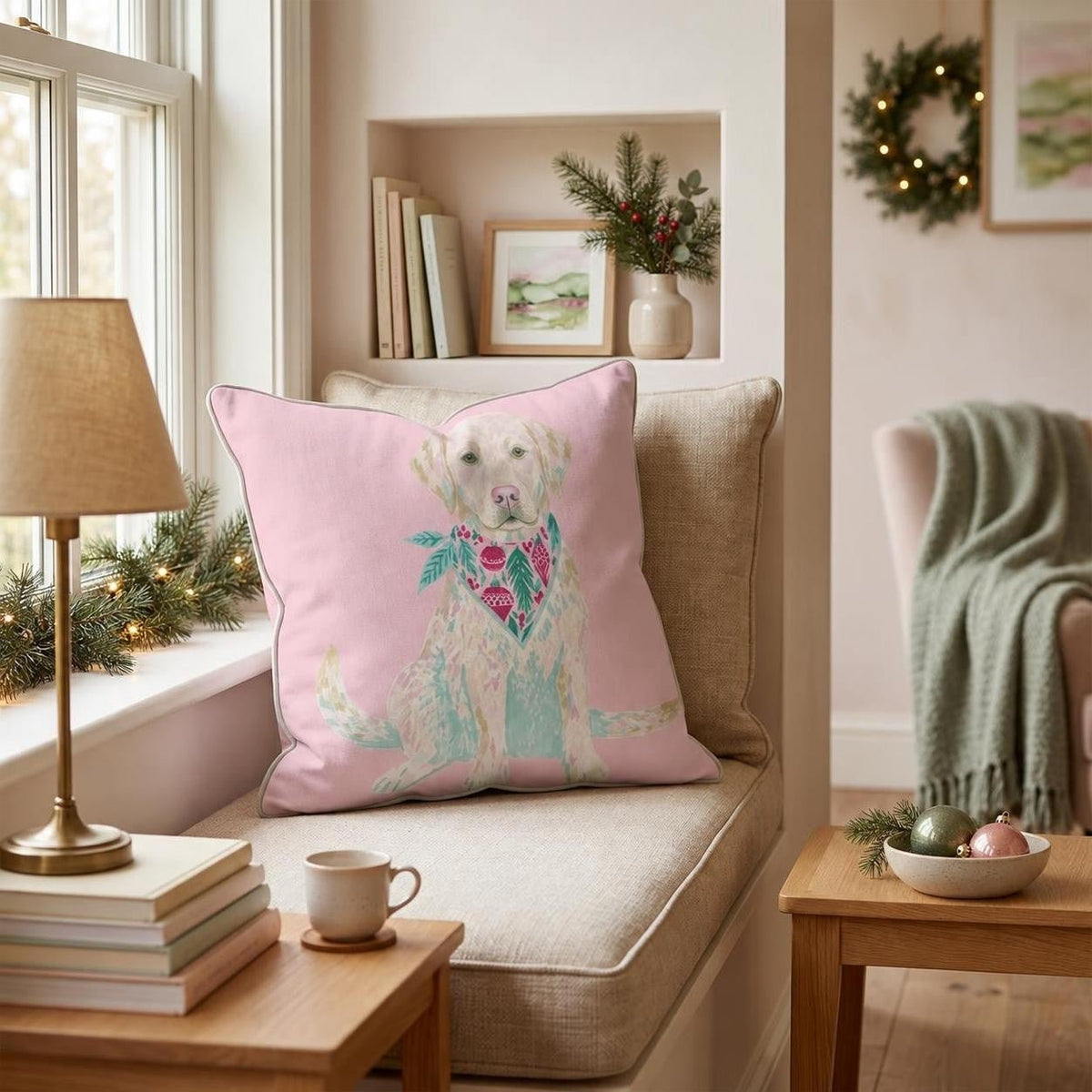 Pink Bandana Labrador Retriever Throw Pillow throw pillow - Hillcroft Home