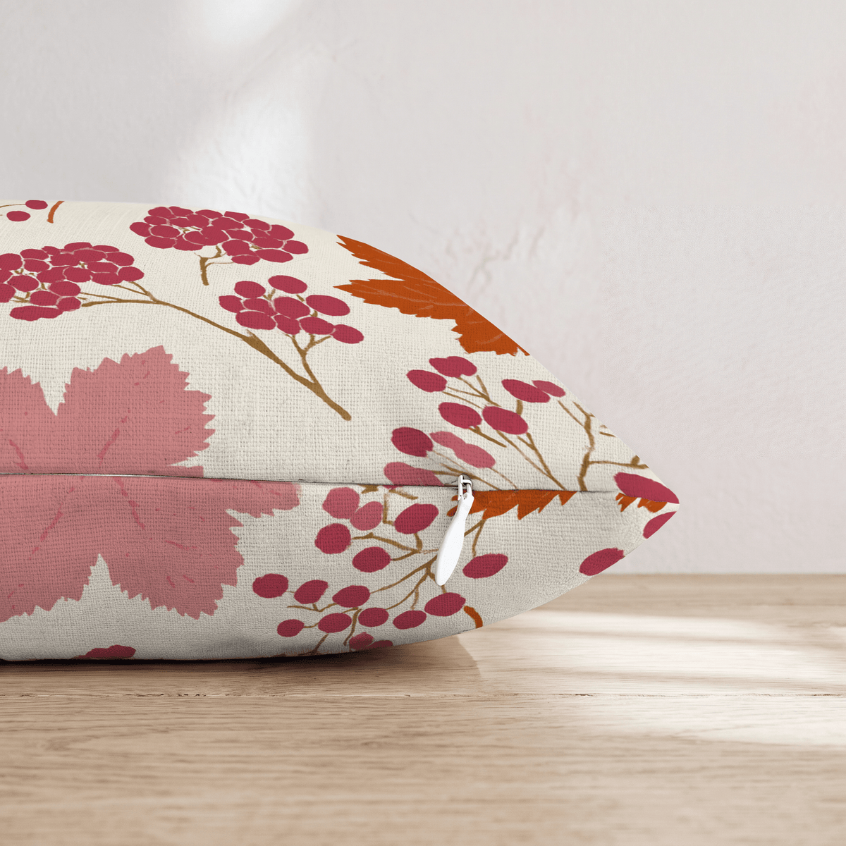 Pink Berries and Fall Leaves Throw Pillow - Hillcroft Home