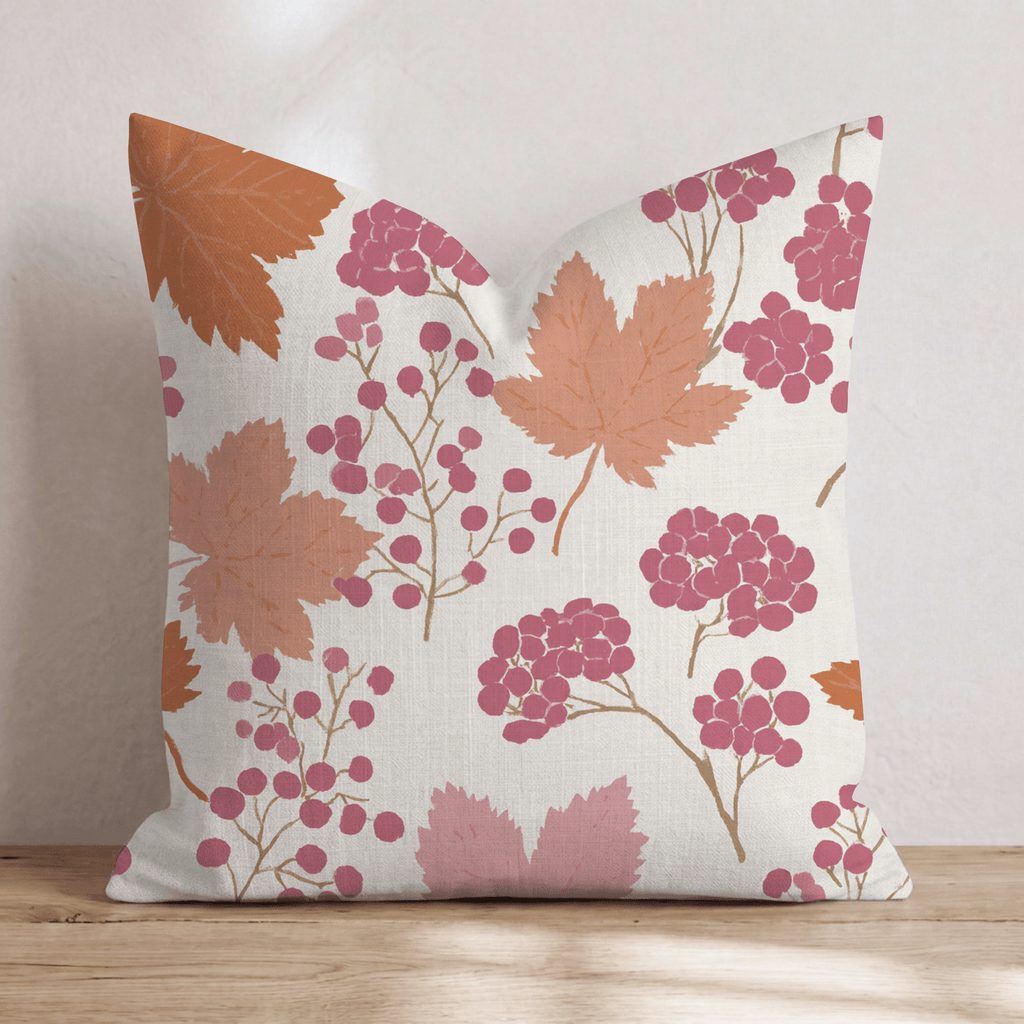 Pink Berries and Fall Leaves Throw Pillow - Hillcroft Home
