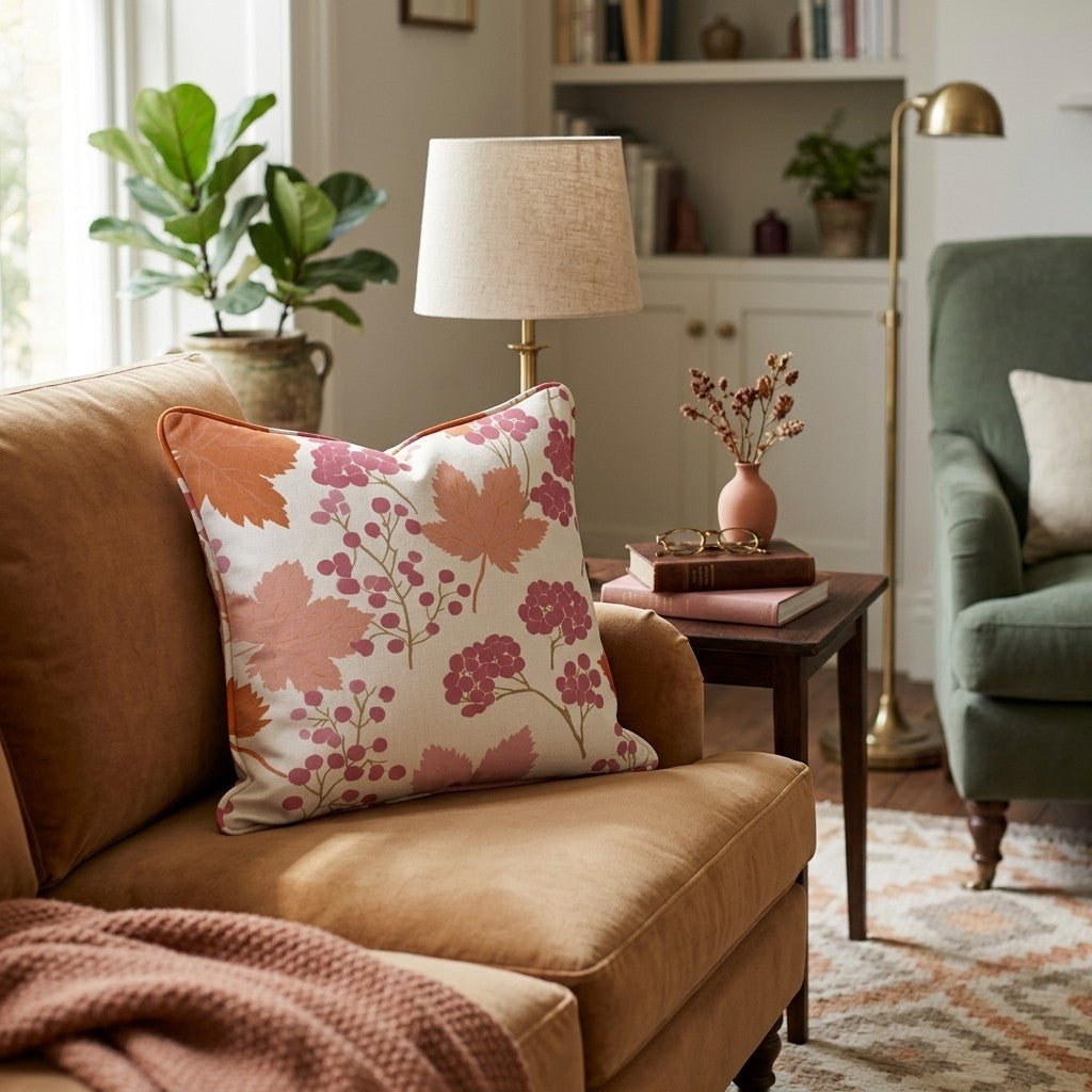 Pink Berries and Fall Leaves Throw Pillow - Hillcroft Home