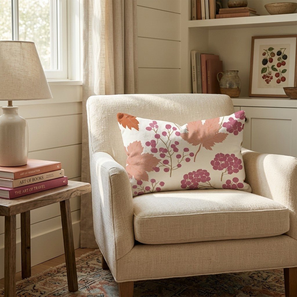 Pink Berries and Fall Leaves Throw Pillow - Hillcroft Home