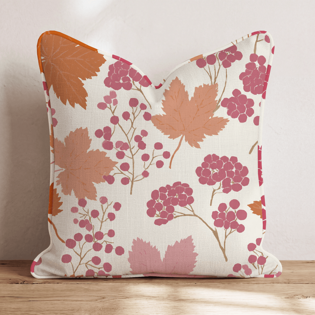 Pink Berries and Fall Leaves Throw Pillow - Hillcroft Home