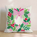 Pink Bow Ornament Wreath Throw Pillow - Hillcroft Home
