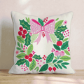 Pink Bow Ornament Wreath Throw Pillow - Hillcroft Home