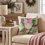 Pink Bow Ornament Wreath Throw Pillow throw pillow - Hillcroft Home