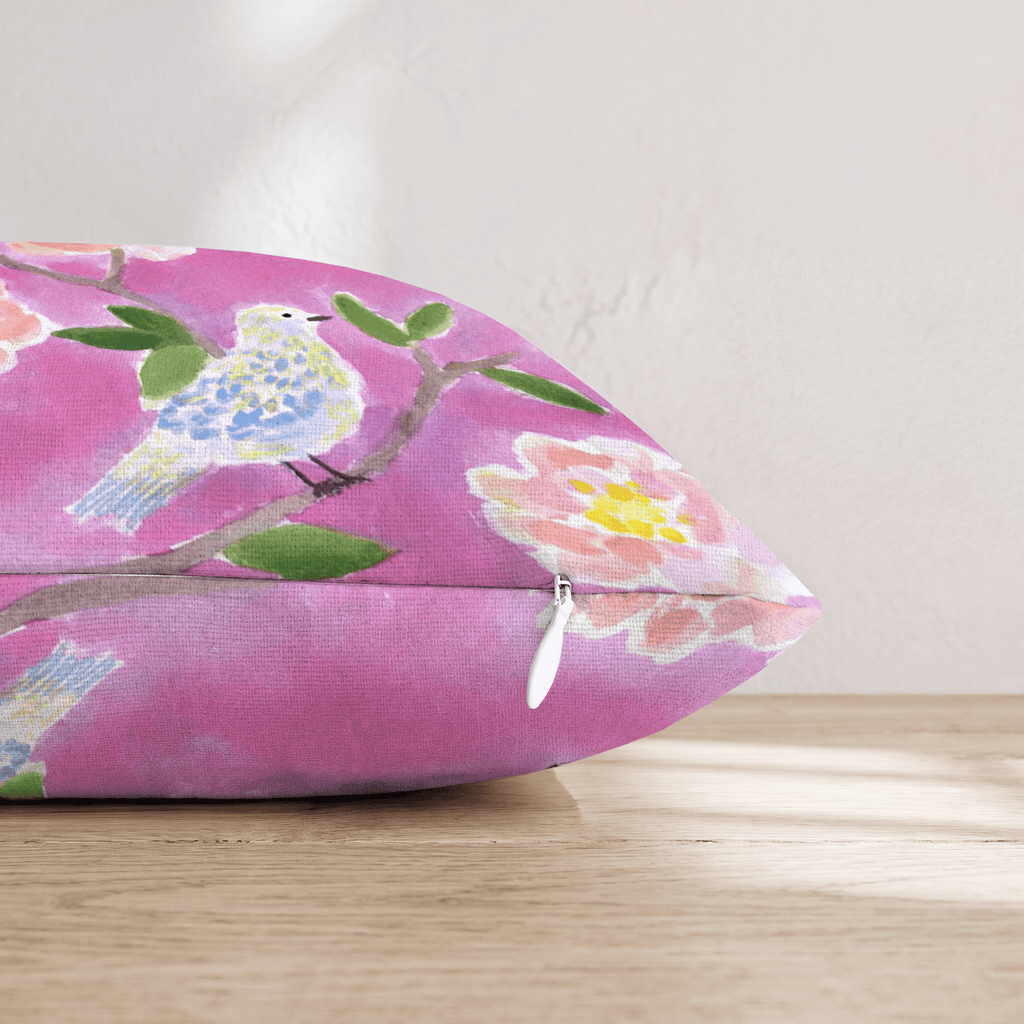 Pink Chinoiserie Bird Throw Pillow - Hillcroft Home