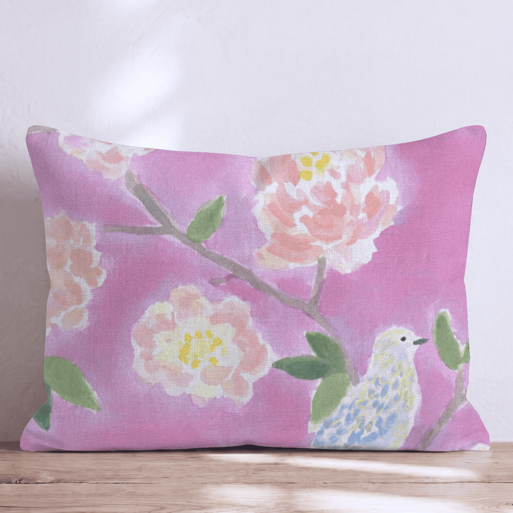 Pink Chinoiserie Bird Throw Pillow - Hillcroft Home