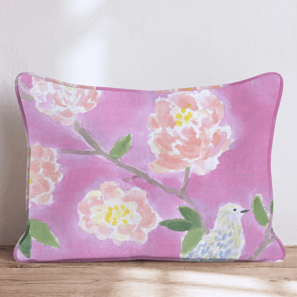 Pink Chinoiserie Bird Throw Pillow - Hillcroft Home