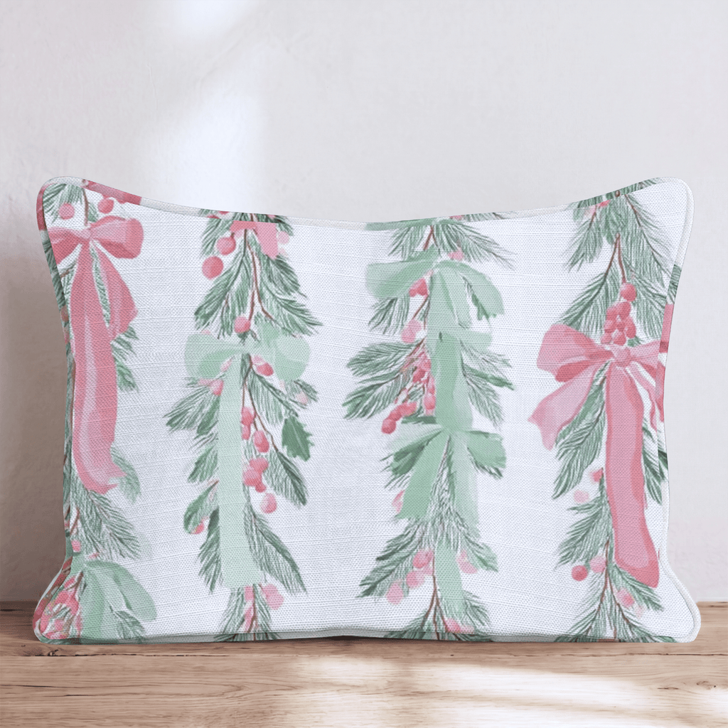 Pink Christmas Garland Throw Pillow - Hillcroft Home