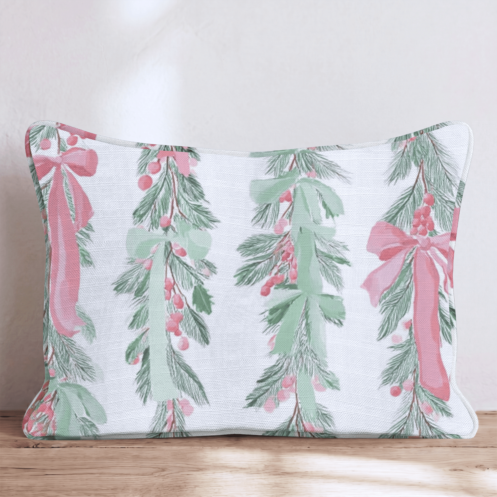 Pink Christmas Garland Throw Pillow - Hillcroft Home