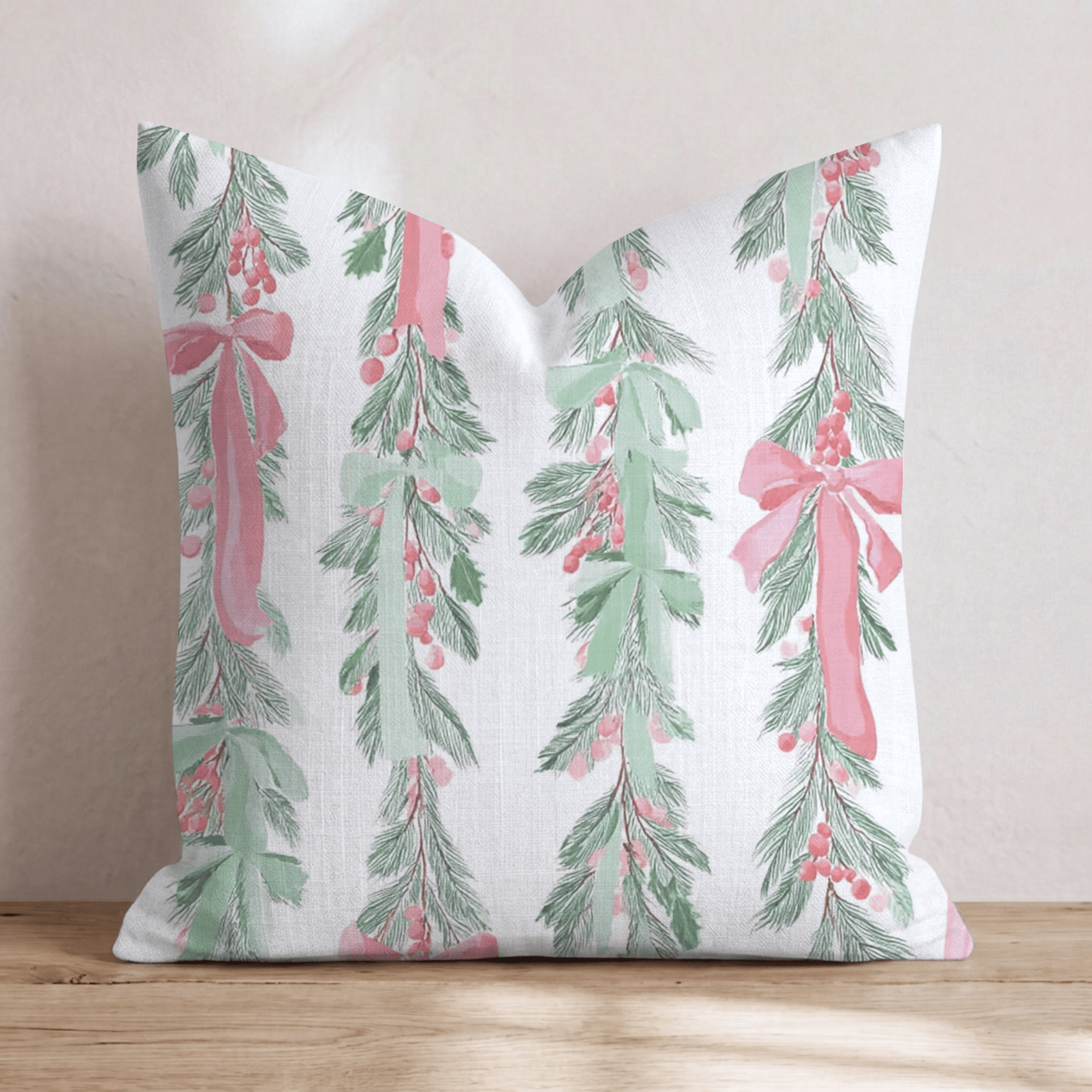 Pink Christmas Garland Throw Pillow - Hillcroft Home