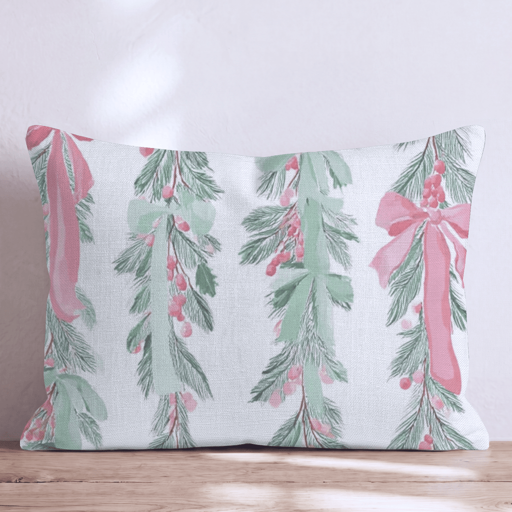 Pink Christmas Garland Throw Pillow - Hillcroft Home