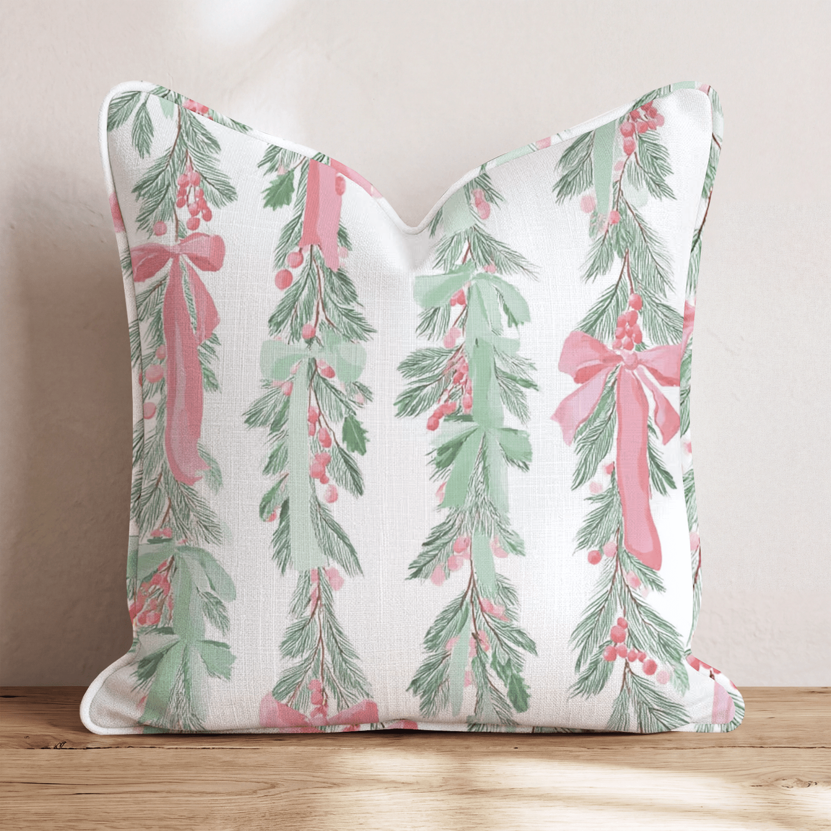 Pink Christmas Garland Throw Pillow - Hillcroft Home
