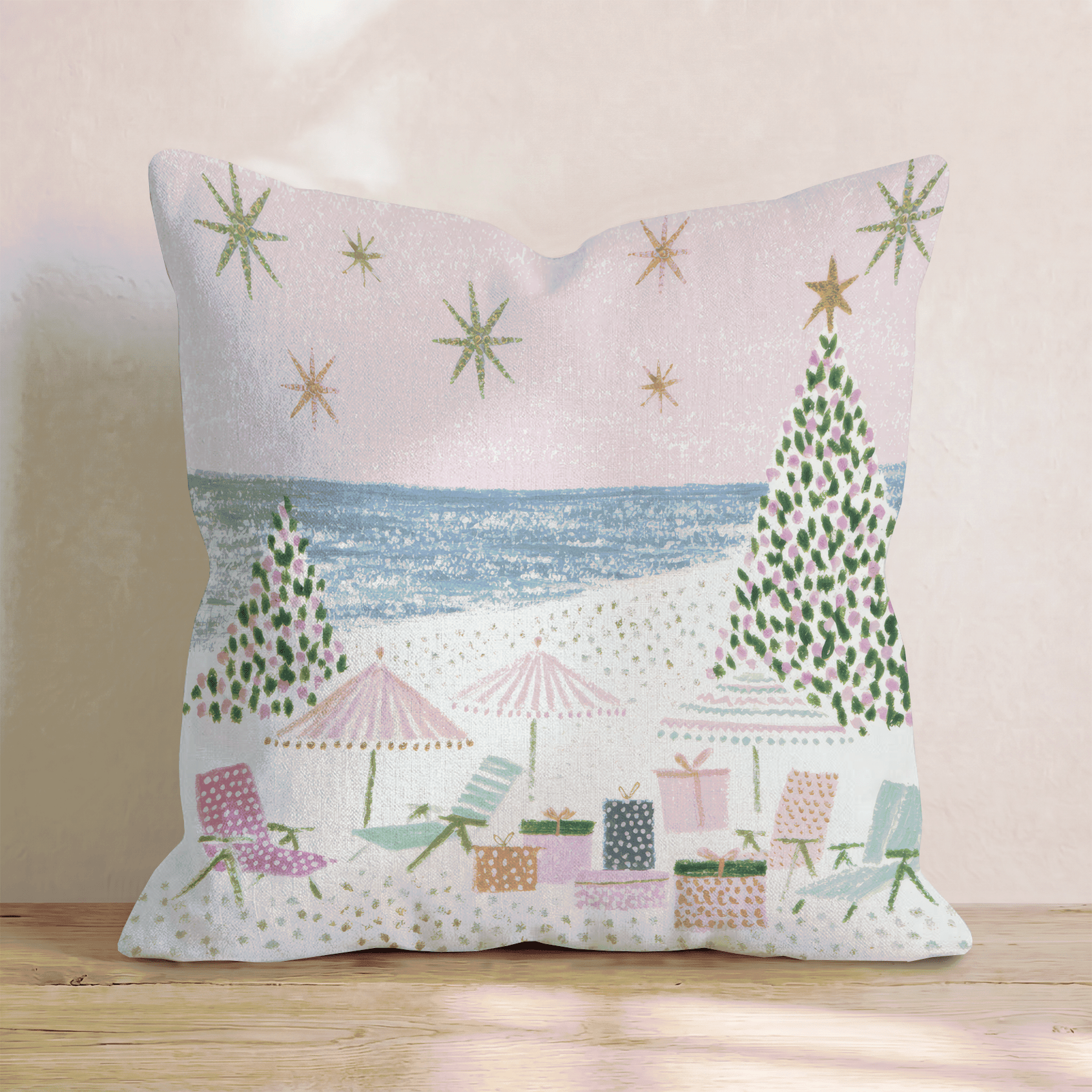 Pink Christmas on the Beach Throw Pillow - Hillcroft Home