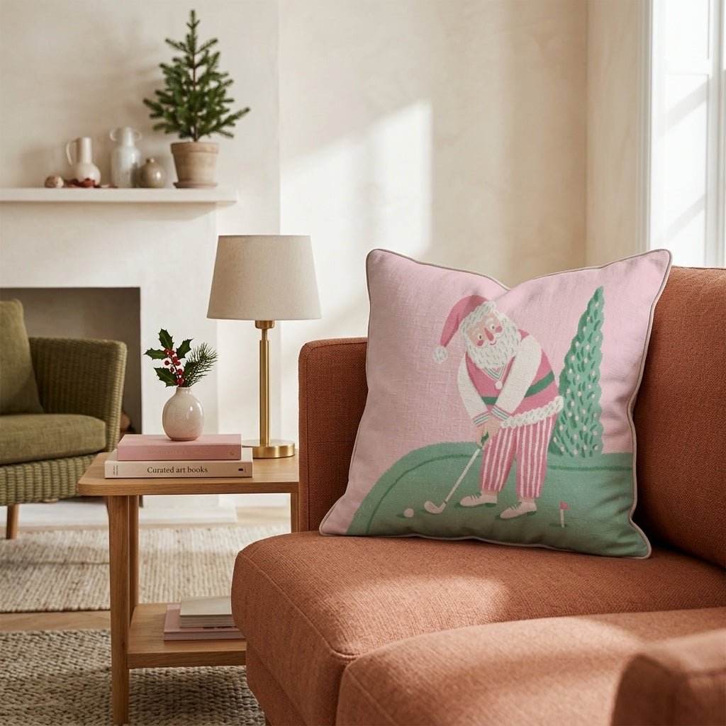 Pink Christmas Putt Throw Pillow - Hillcroft Home