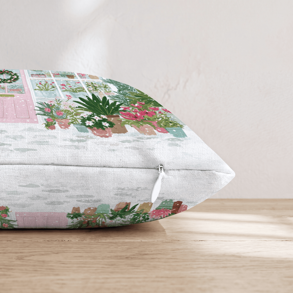 Pink Greenhouse Wreath Throw Pillow - Hillcroft Home
