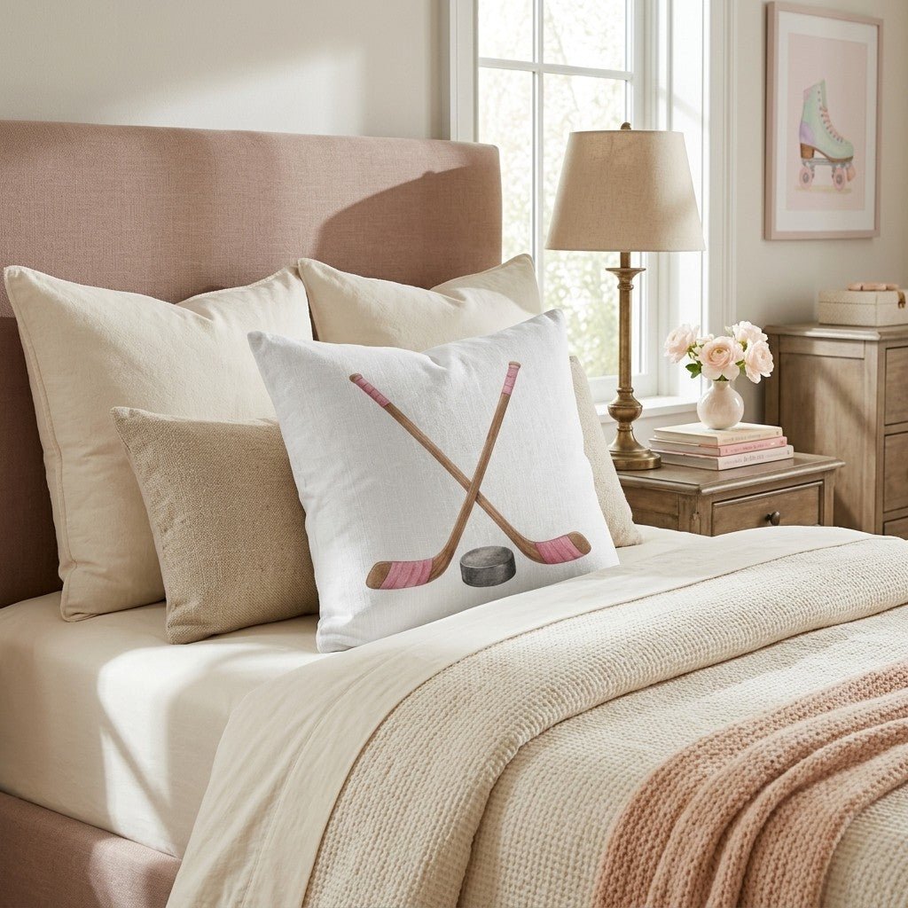 Pink Hockey Sticks Throw Pillow - Hillcroft Home
