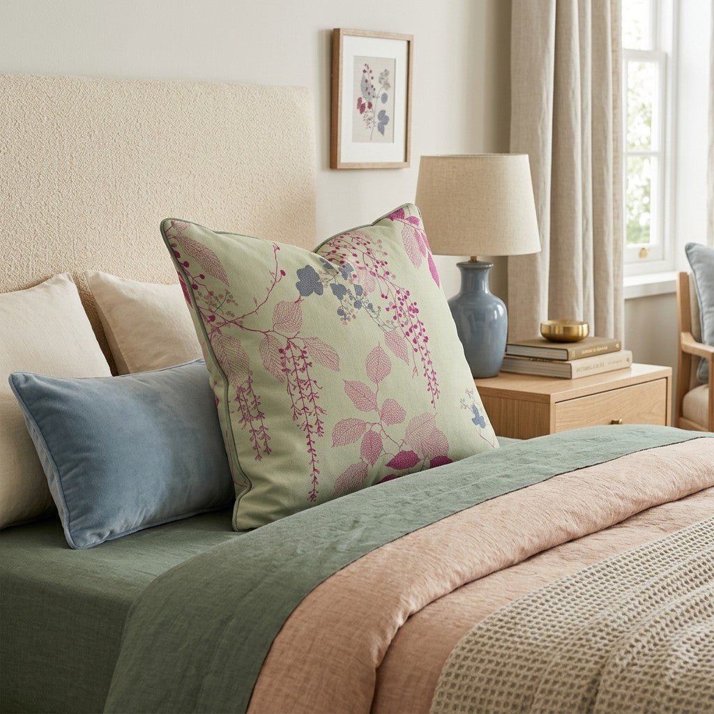 Pink Leaf Berry Drape Throw Pillow - Hillcroft Home