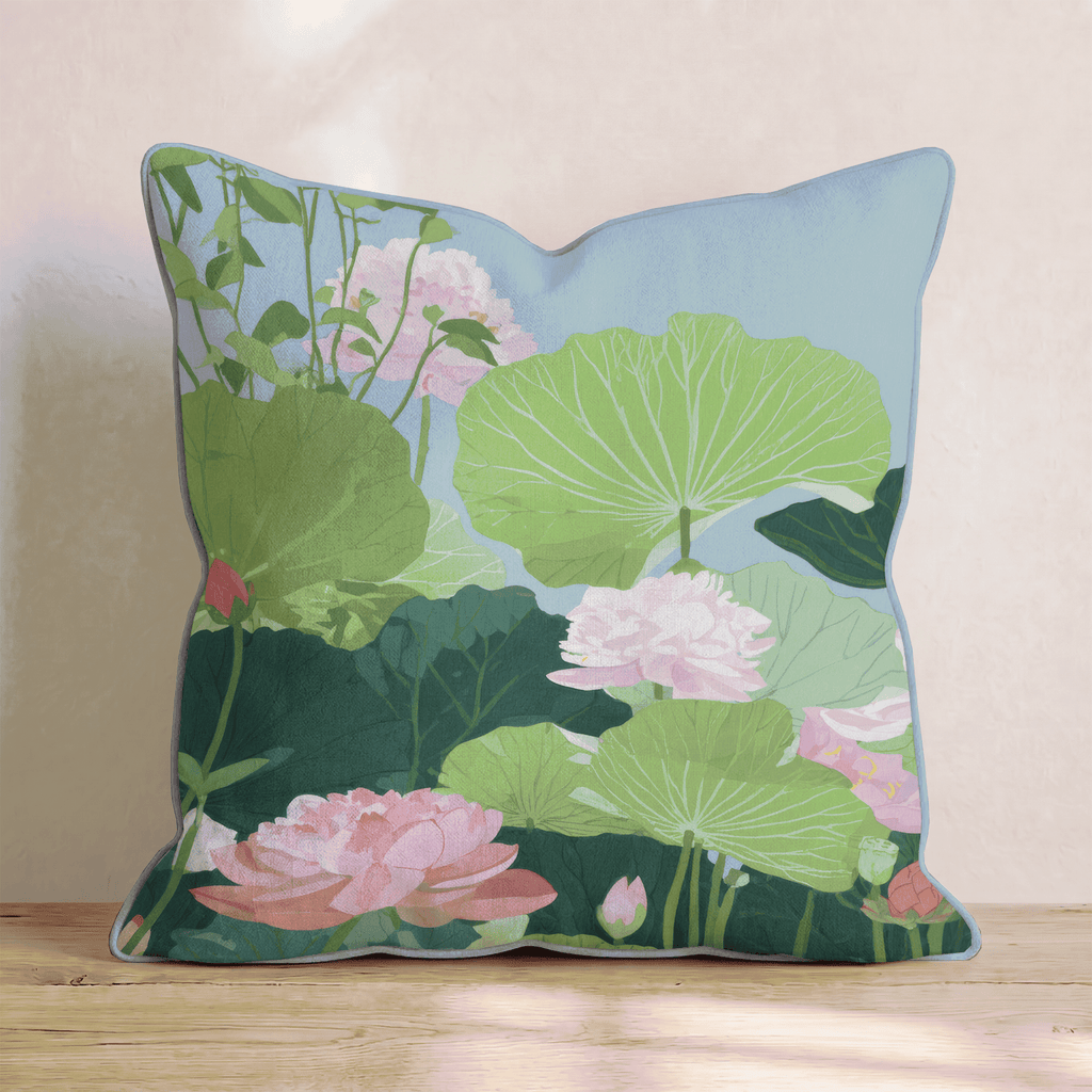 Pink Lotus Garden Throw Pillow - Hillcroft Home