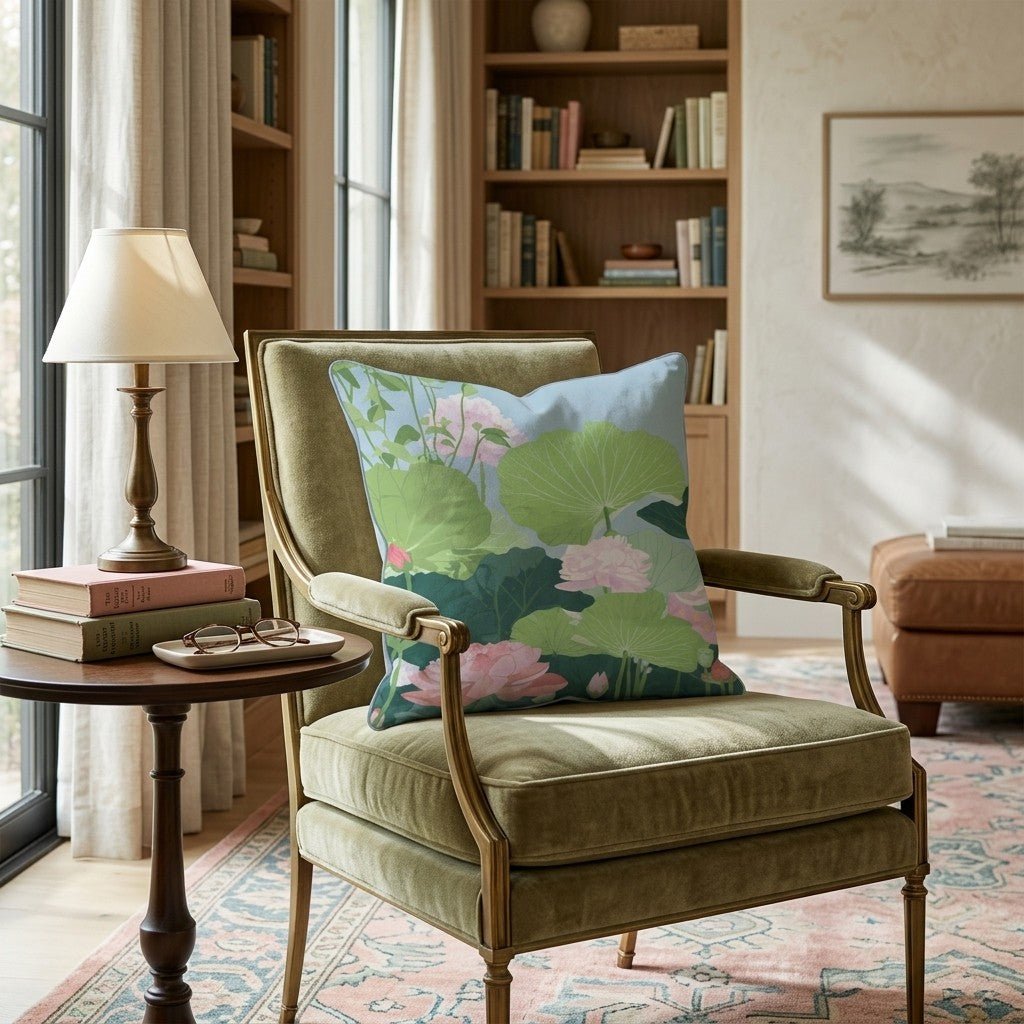 Pink Lotus Garden Throw Pillow - Hillcroft Home