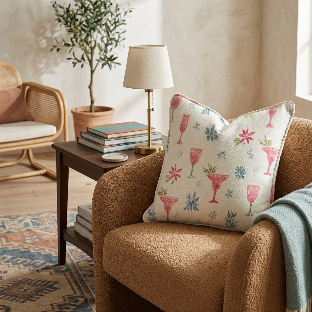Pink Margarita Cream Throw Pillow - Hillcroft Home