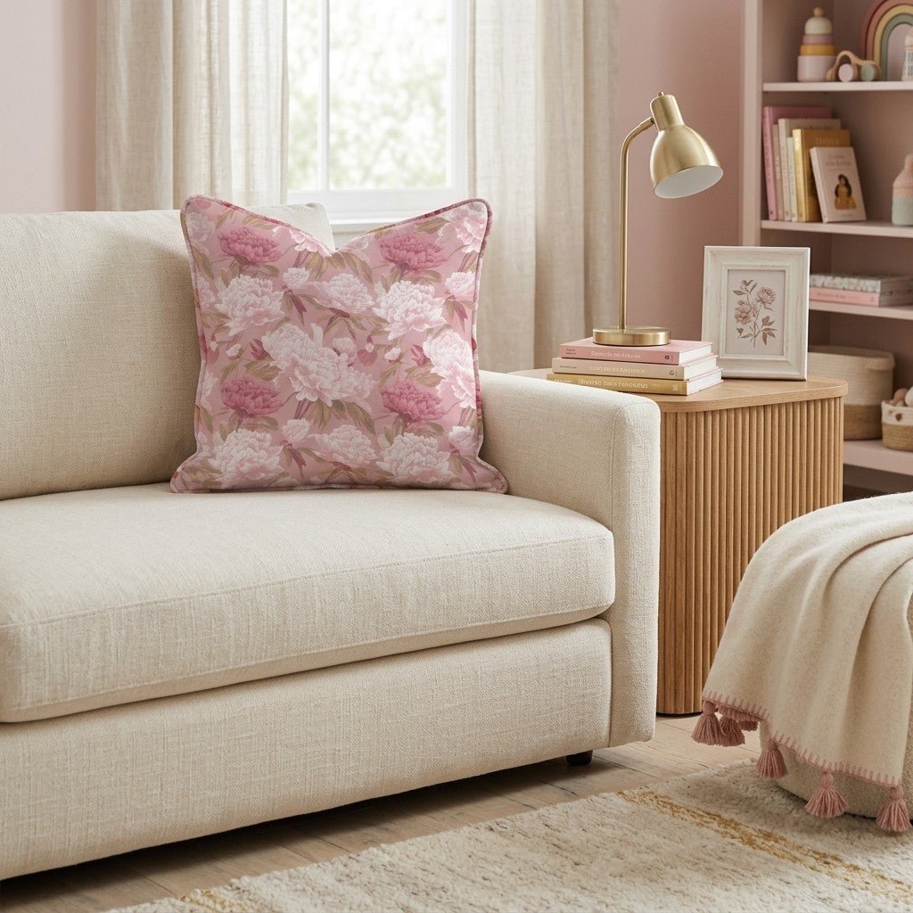 Pink Peony Toss Throw Pillow - Hillcroft Home